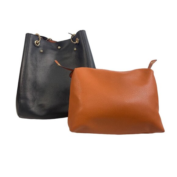 Shein Women’s Faux Leather Black and Brown Tote Shoulder Bag Wallet Bucket Style - Picture 2 of 11